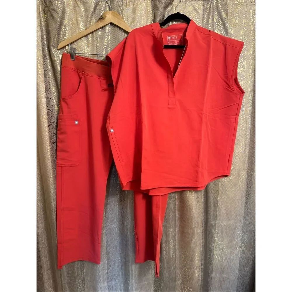 FIGS Rafaela‎ Top Kade Scrubs Pants in Clay Orange Matching Set NWT XL
